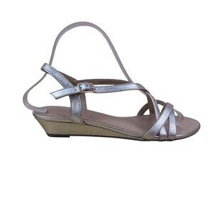 Talbots Women’s Metallic Bronze Leather Strappy Slingback Wedge Sandals Size 7M